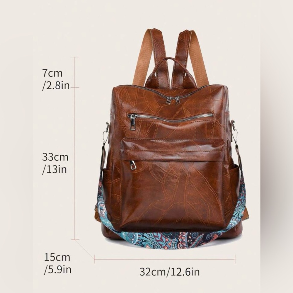 Brown Convertible Backpack Purse – Faux Leather – Multi Pocket - Picture 4 of 5